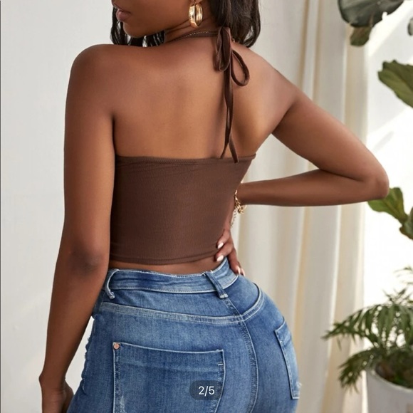 SHEIN Cutout Ruched Tie Back Halter Top - Picture 2 of 4